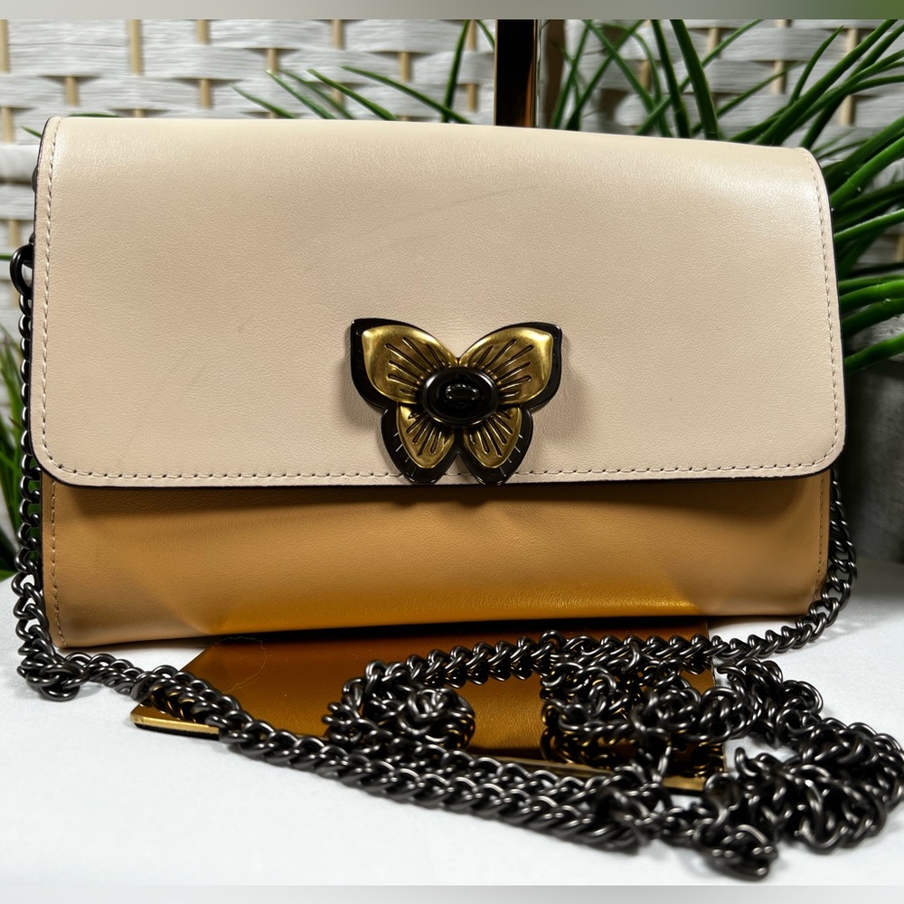 Coach Marlow Turnlock Chain Crossbody/Clutch- Color: Ivory Multi/Pewter